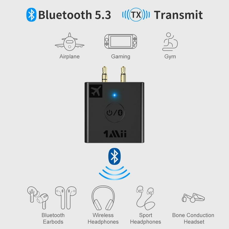 1Mii B05 Airplane Bluetooth 5.3 Adapter for Headphones, In-flight Wireless  Adapter With Charging Case 