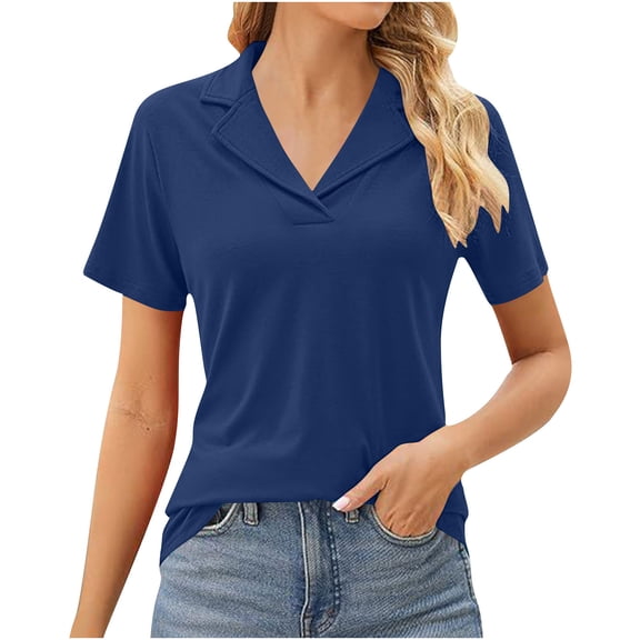 Cmfcve Women's Summer Tee Shirt Lapel Short Sleeve Gauze Blouses Stretchy Henley Button Shirts