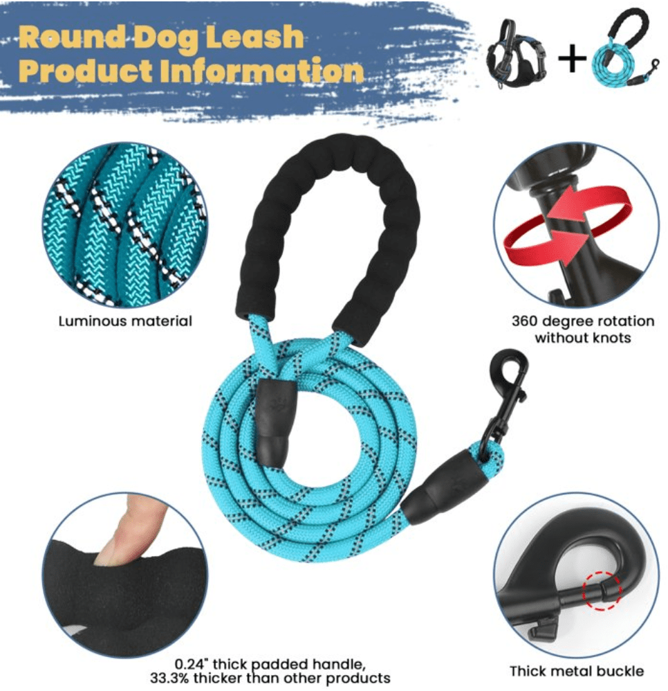 Dog Harness and Leash Set, No Pull Vest Harness, Reflective Adjustable Soft Padded Pet Harness with Handle for Small to Large Dogs