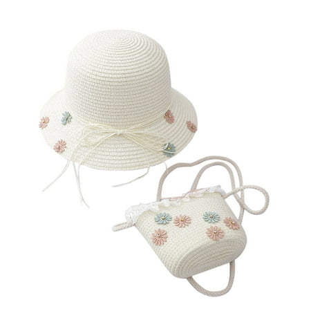 

Relanfenk Baby Hats Children Girl Summer Sunscreen Sunshade Straw Beach Sun + Straw Bag Hat