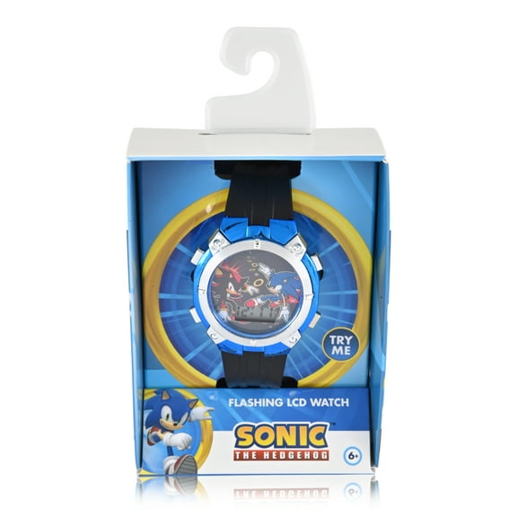 SEGA Sonic the Hedgehog Featuring Sonic and Knuckles Unisex Child Black and Blue LCD Watch, SNC4445MWM