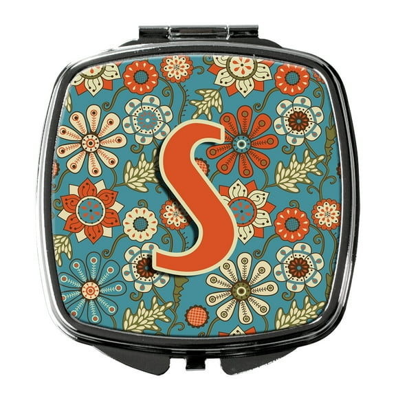 Letter S Flowers Retro Blue Compact Mirror CJ2012-SSCM