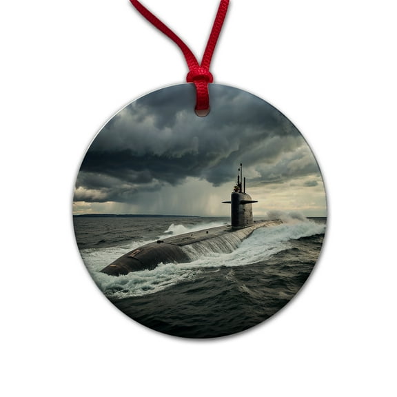 US Nuclear Submarine Underway Christmas Tree Holiday Round Ceramic Ornament
