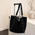 thumbnail image 4 of HUISZJ Faux Suede Shoulder Bag, Rivet Handheld Tote Bag, Large Capacity Shoulder Bag for Shopping Work School (Black), 4 of 10