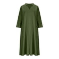 thumbnail image 4 of vigerkar Womens Cotton Linen Maxi Dress V Neck 3/4 Sleeve Pockets Flowy Boho Casual Summer Dress for Vacation & Daily (AG, M), 4 of 5