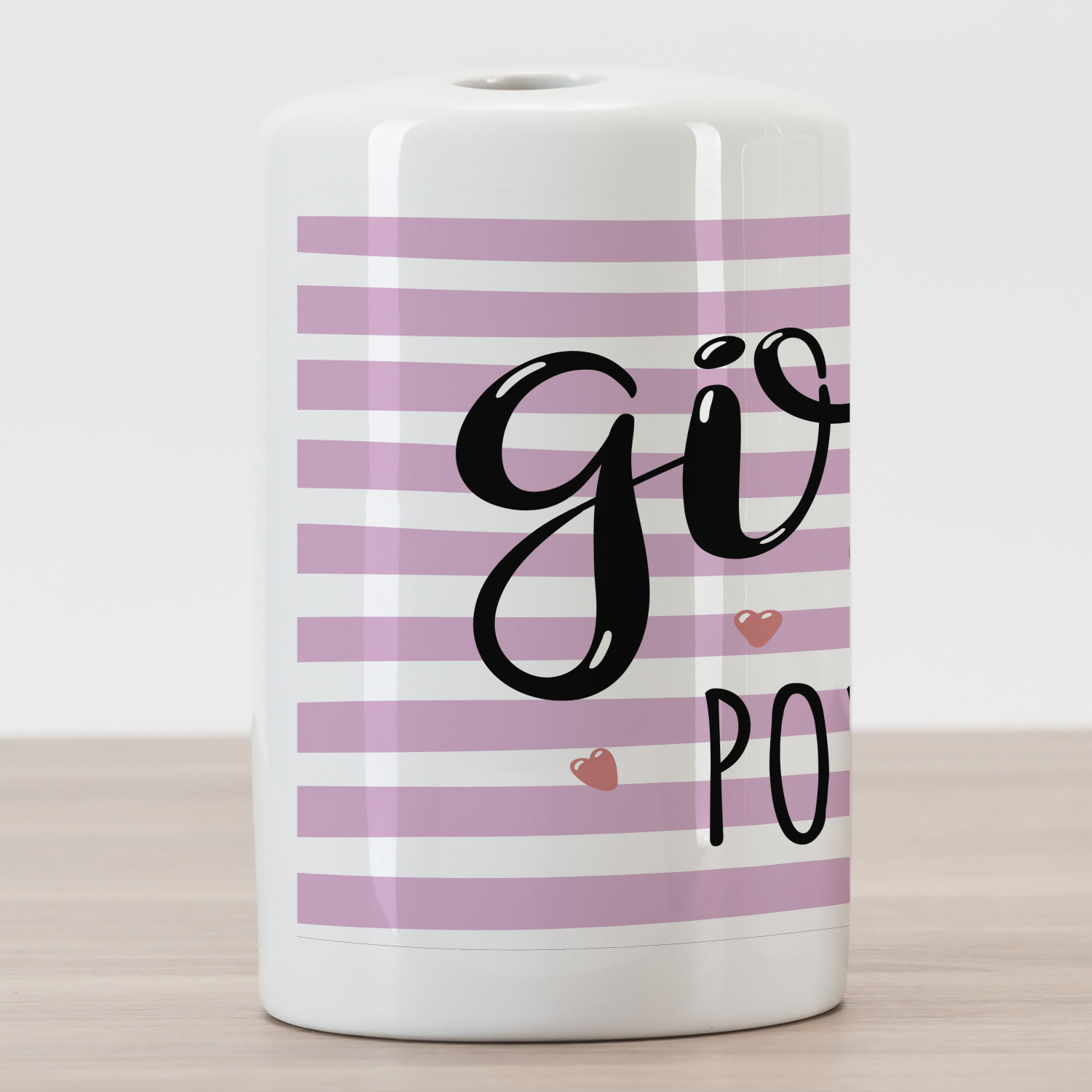 Lettering Ceramic Toothbrush Holder, Girl Power Striped Hearts Teen Motivation Feminism Strong Words, Decorative Versatile Countertop for Bathroom, 4.5" X 2.7", Pale Pink Charcoal Grey - image 3 of 4