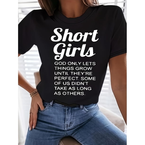Women's Casual Short Sleeve T-Shirt with "Short s" Inspirational Quote - Black Geometric Print Round Neck Summer Top, Machine Washable Regular Fit Tee for Casual Attire