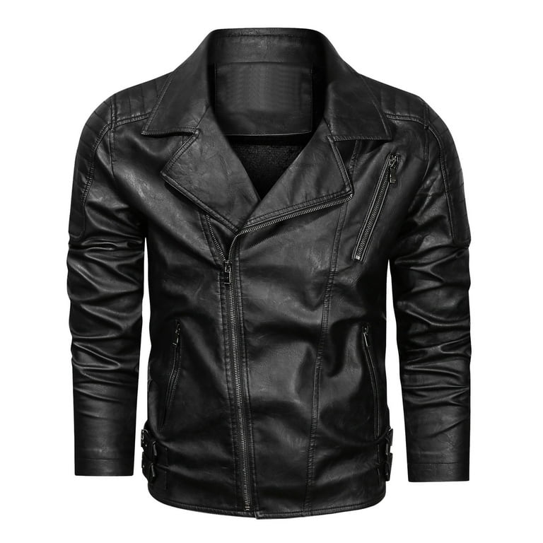 Men's Casual Leather Fold Jacket Long Sleeve Turn-Down Collar Zipper Pocket  Coat winter jackets for men 