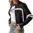 thumbnail image 4 of Stand Collar Women Long Sleeve Faux Leather Zipper Jacket Motorcycle Crop Coat, 4 of 5