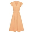thumbnail image 5 of Robe Décontractée Unie Col en V Taille Fraîche pour Femmes, 5 of 5