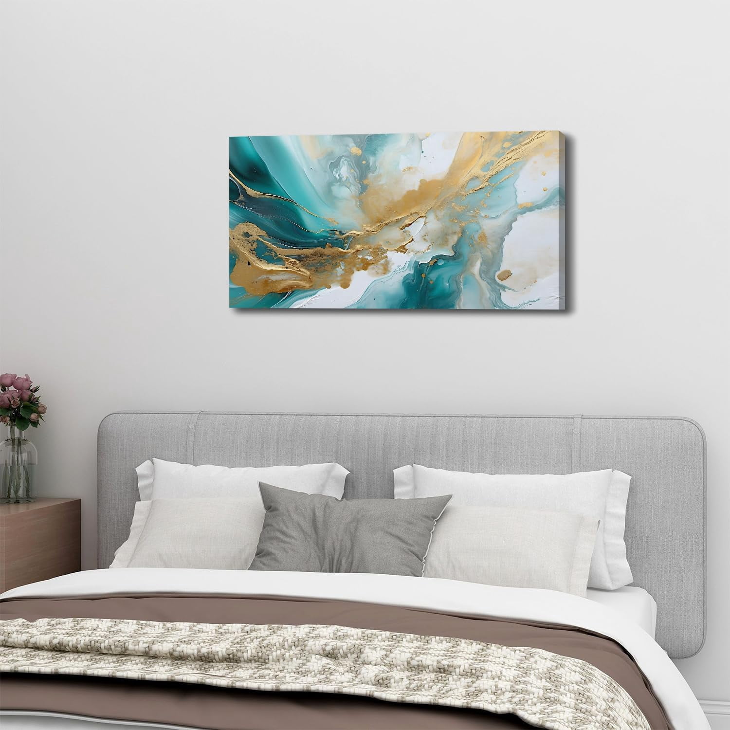 WFSposterTeal Abstract Wall Art for Living Room Turquoise Picture Abstract Marble Canvas Painting Wall Decor Teal and Gold Texture Prints Poster Modern Neutral Artwork for Office Bedroom Home Decor