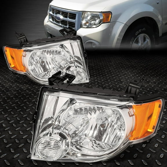 NUVISION for 08-12 Ford Escape OE Style Chrome Housing Amber Corner Headlight Head Lamps