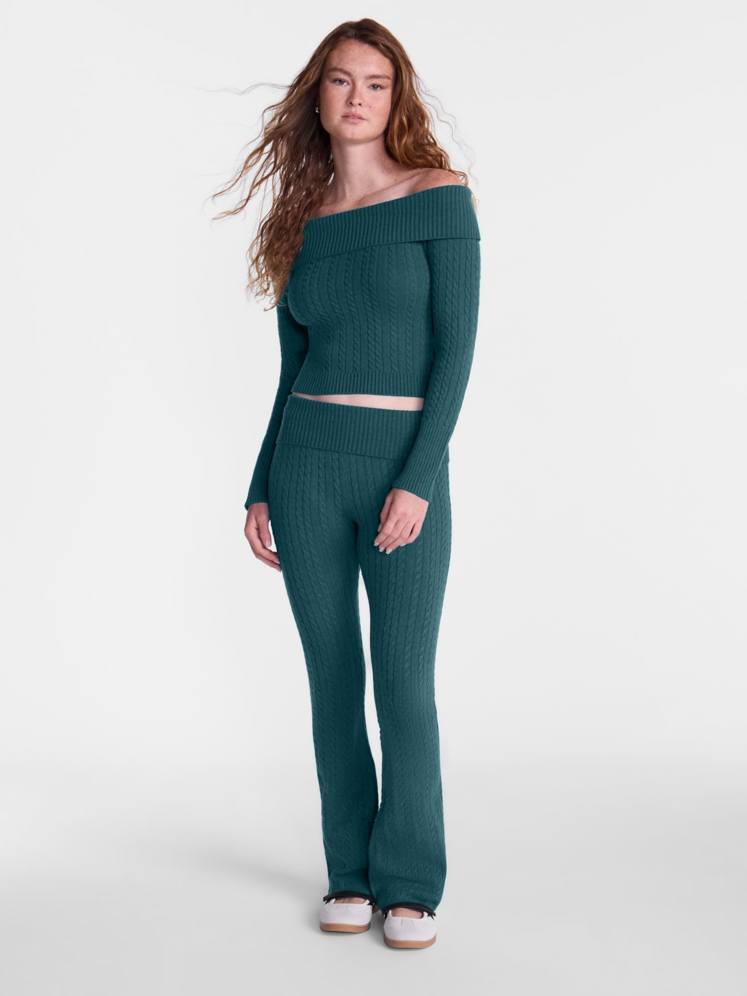 No Boundaries Cable Knit Off The Shoulder Sweater, Women's XXS-XXL