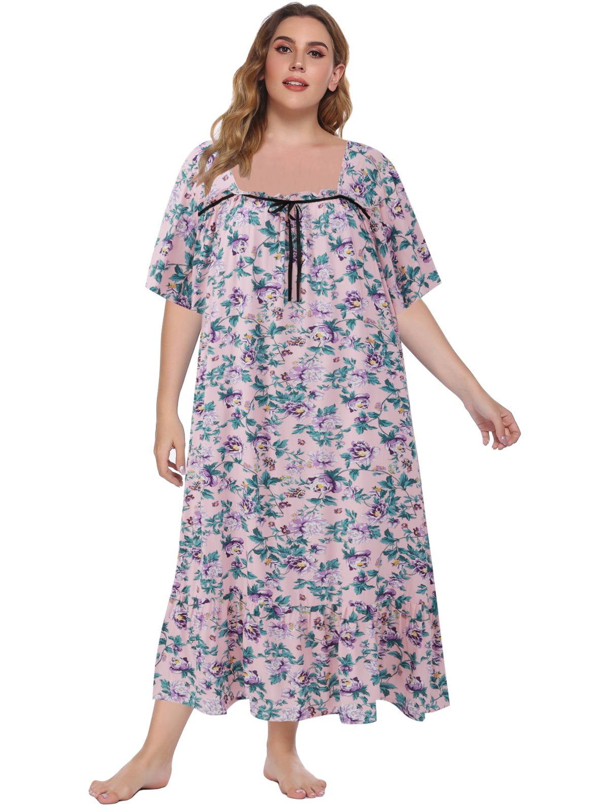 Sunsent Women's Plus Size Nightgown Comfy Short Sleeve Sleepwear Full ...