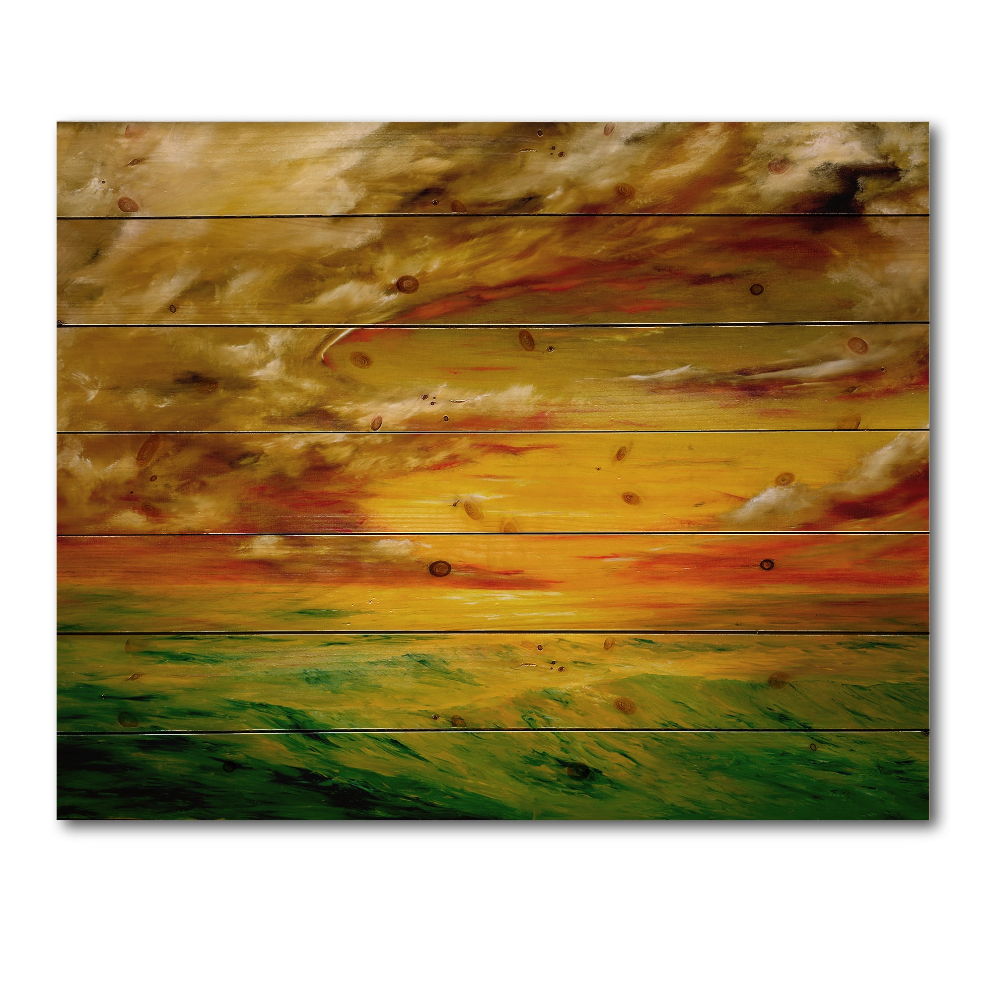 Designart 'Colorful and Bright Sunset At Santa Rosa California' Farmhouse Print on Natural Pine Wood