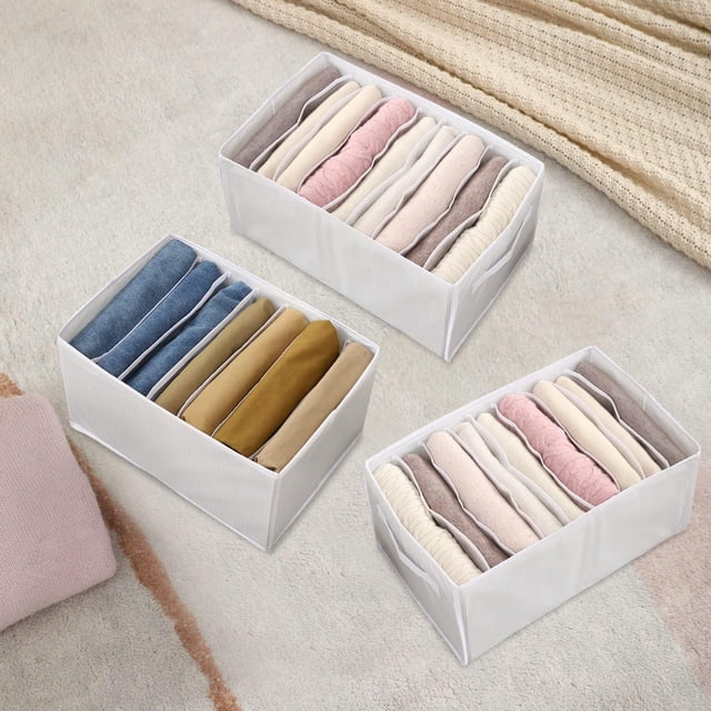 Organizador de pantalones, 3 piezas (blanco, 7+9+9 compartimentos), cajón plegable para calcetines, corbatas y vaqueros.