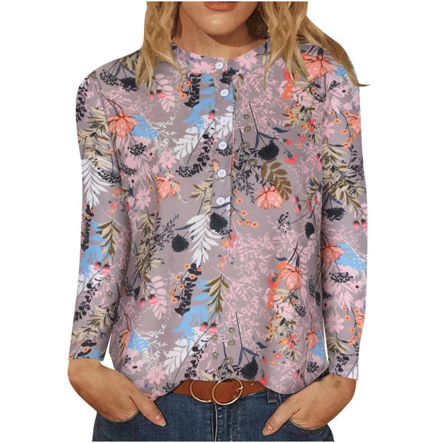 Camisas Para Mujer Tops Blusas Moda Impreso Manga Larga Botón St-Up Collar Casual Camisa Suelta Odeerbi ODB137220
