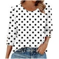 thumbnail image 2 of Rciityk Womens Tops Casual 3/4 Sleeve Shirts Summer Fall Fashion Loose Crew Neck Polka Dots Printed Button Sleeve Tshirts Blouses, 2 of 8