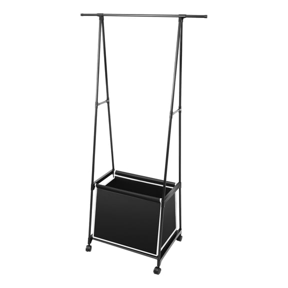 Mobile Clothes Rack with Laundry Basket, Black Freestanding Storage Organizer with Wheels, for Bedroom Dorm Boutique