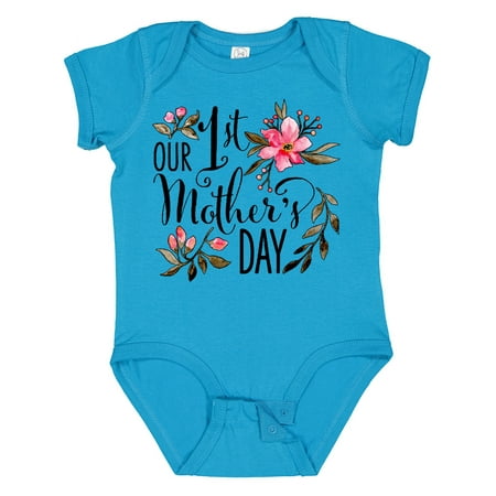 

Inktastic Our First Mother s Day- Pink Flowers Gift Baby Boy or Baby Girl Bodysuit
