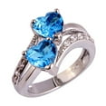 thumbnail image 2 of Pitauce Rings for Women Silver Double Heart Ring Bezel Setting Round Wedding Ring for Mom, 2 of 4
