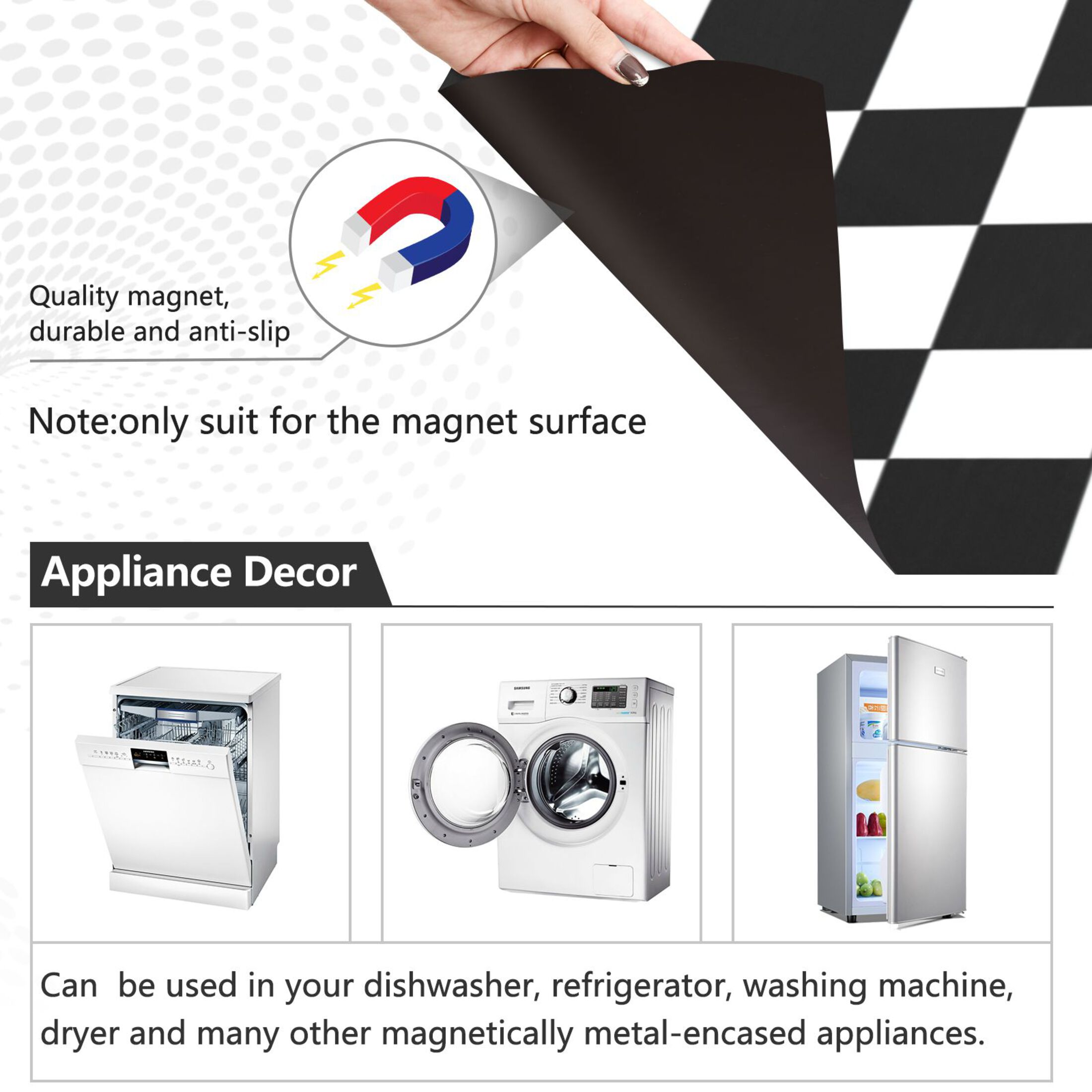 Dishwasher Magnetic Refrigerator Magnet Cover Sticker Home Decorative 23"x26" Classic Black-and-white Checkered Pattern