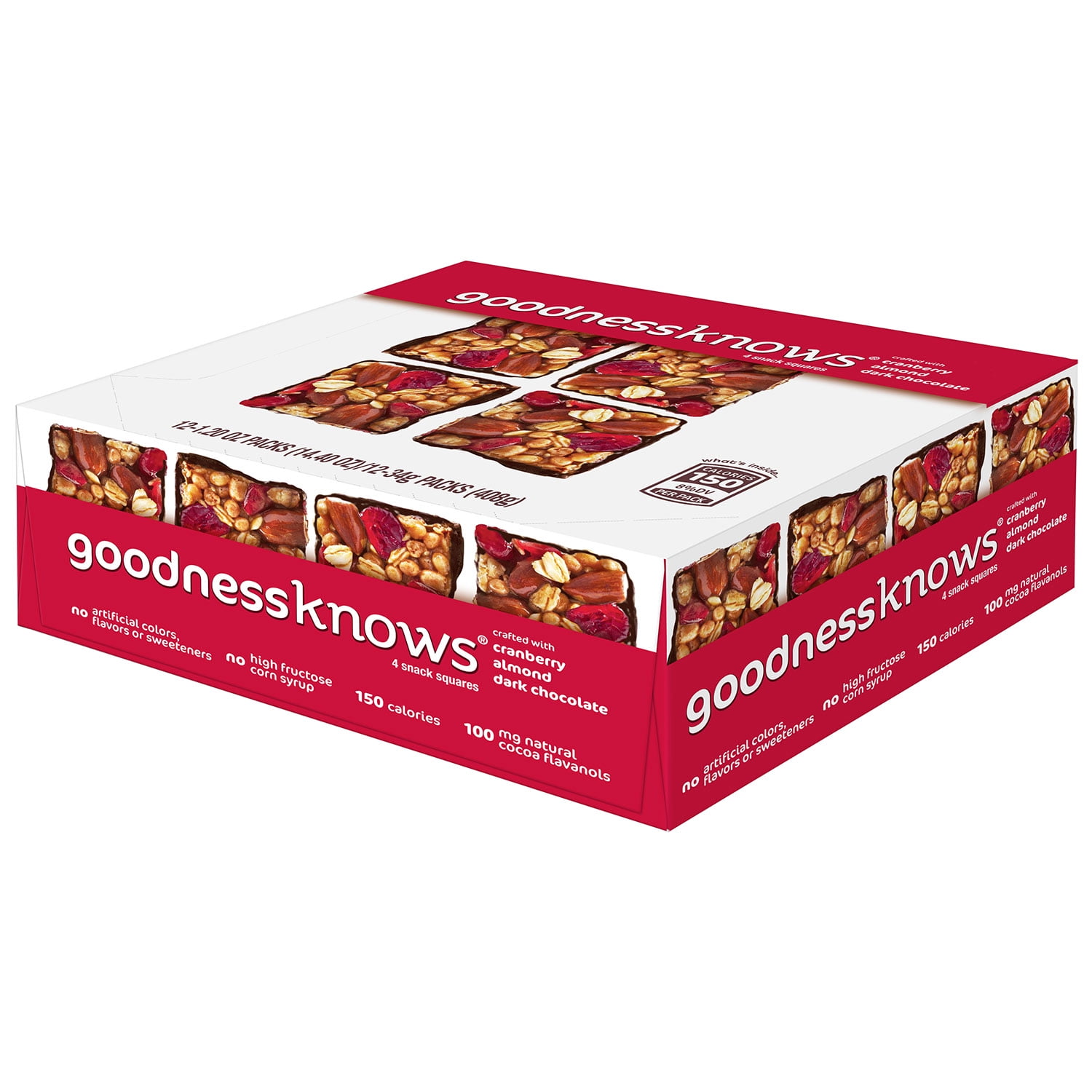 GoodnessKnows Cranberry & Almond Dark Chocolate Snack Squares, 1.20 oz, 12 count by