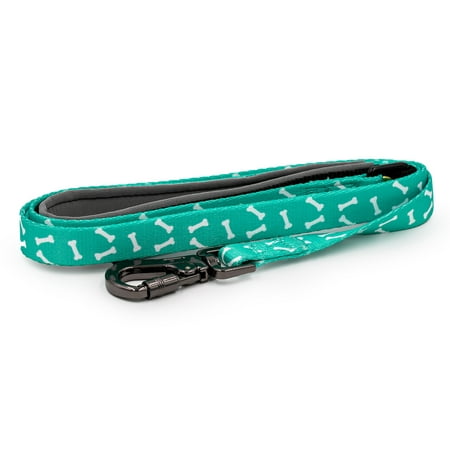 Paws and Pups Durable 6ft Nylon Dog Leash with neoprene padded handle - Turquoise Bones (5/8 width)