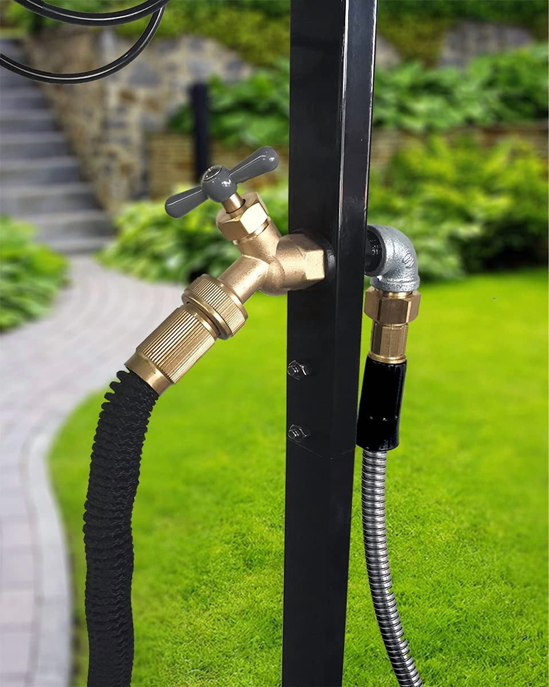 Freestanding Garden Hose Holder Stake with Brass Faucet, Heavy Duty Metal Water Pipe Storage Stand Rack for Outdoor