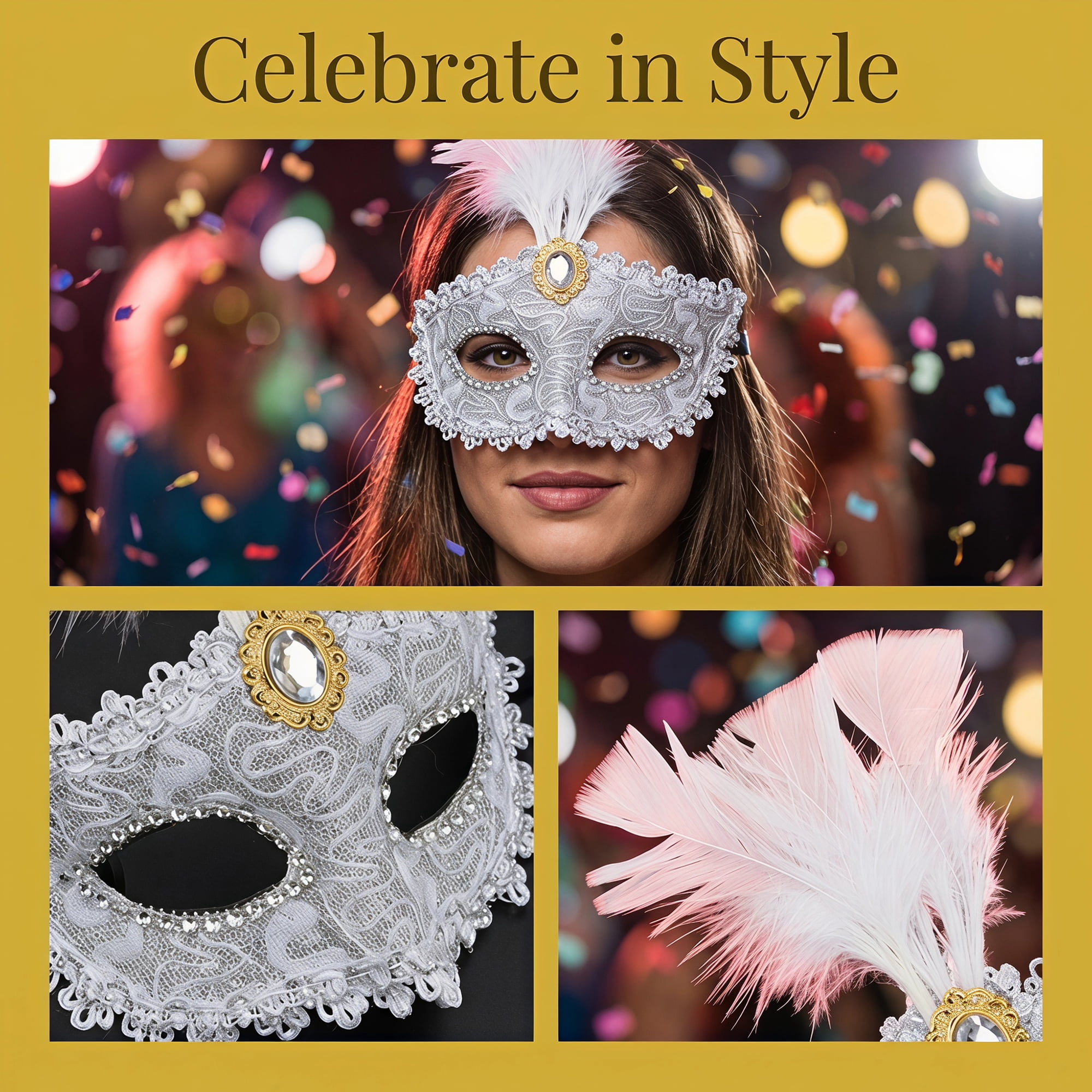 Unique Bargains Feather Masquerade Venetian Half Face Mask for Halloween White 8.3" x 6.3"