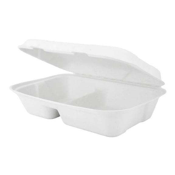 9 x 6 inch 2-Compartment Hinged Containers | Tree-Less™ Compostable Molded Fiber
