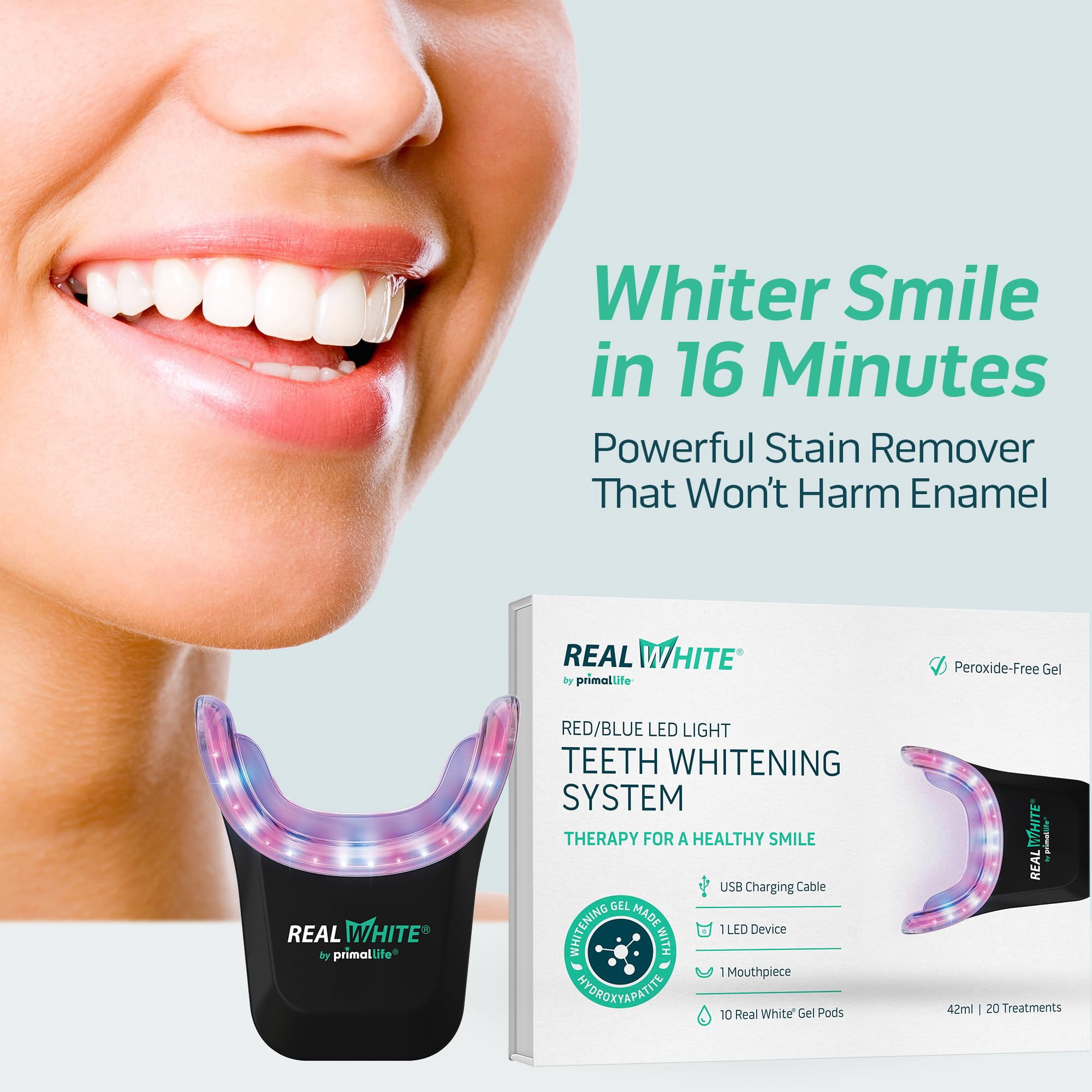 Primal Life Organics V4 LED Teeth Whitening Kit, Red and Blue Light