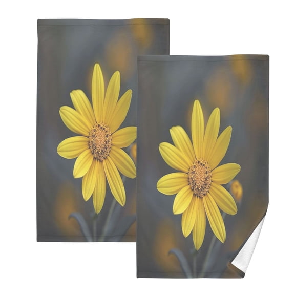 joogoo 2 PCs Hand Towels Sets Yellow Sunflower Cotton Face Towel Bathroom Decorative