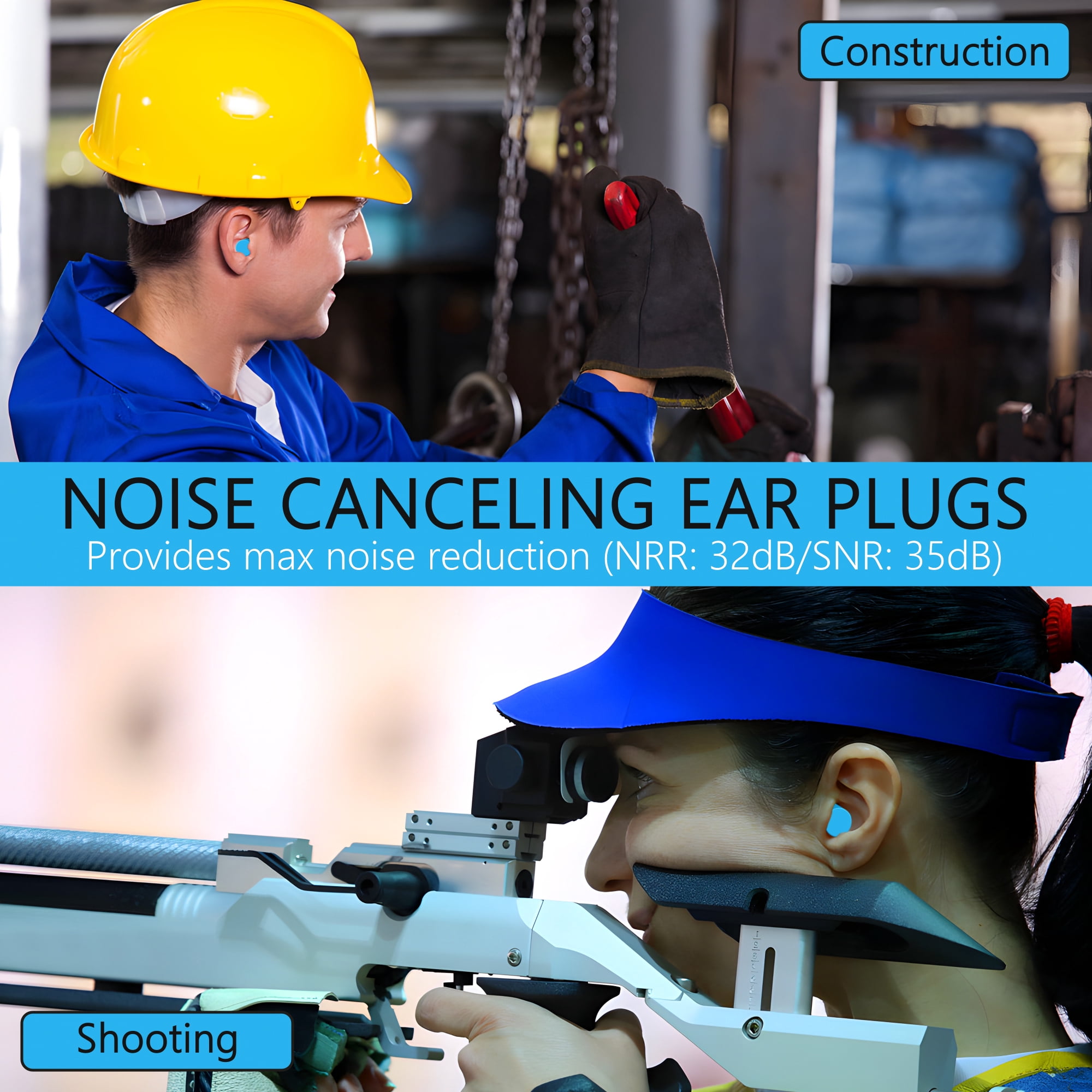 Quality Foam Earplugs - 200 Pairs Bulk Pack - Ideal Ear Plugs for Sleeping, Noise Cancelling, Snoring, Travel, Shooting, Study, Work, Construction, and Safety Hearing Protection - 32 dB NRR - Blue