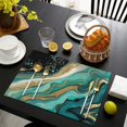 thumbnail image 4 of Teal Marble Gold Line Pattern Summer Placemats Table Placemats Set Of 4-Linen Kitchen Washable Placemats Table Mats 11.8"x17.7" Non-Slip Heat Resistant, 4 of 6