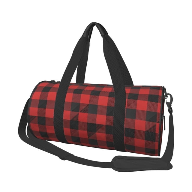 Easygdp Red Black Plaid Bolsa de Viaje, Bolsa de Mano, Bolsa de Gimnasio, Bolsa de Equipaje para Viaje