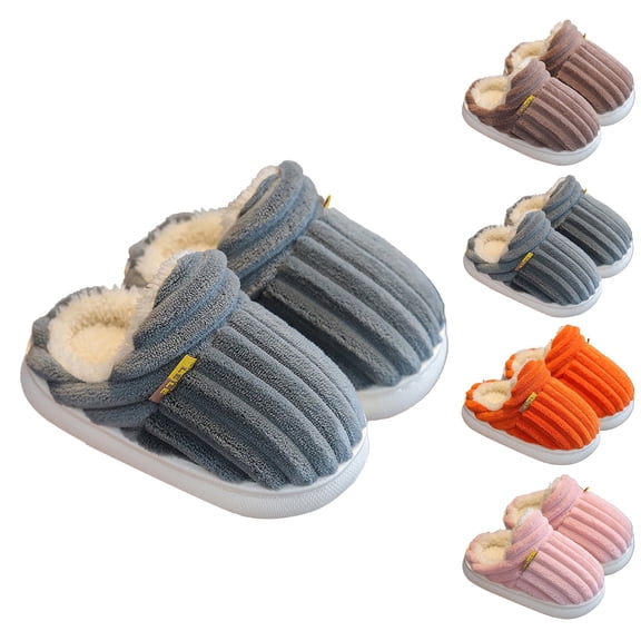 Dakaela 1-10Y Plush House Slippers for Kids Boys Girls Corduroy Fuzzy Bedroom Slides Memory Foam Winter Indoor Fleece Slip on Home Shoes Coffee 10