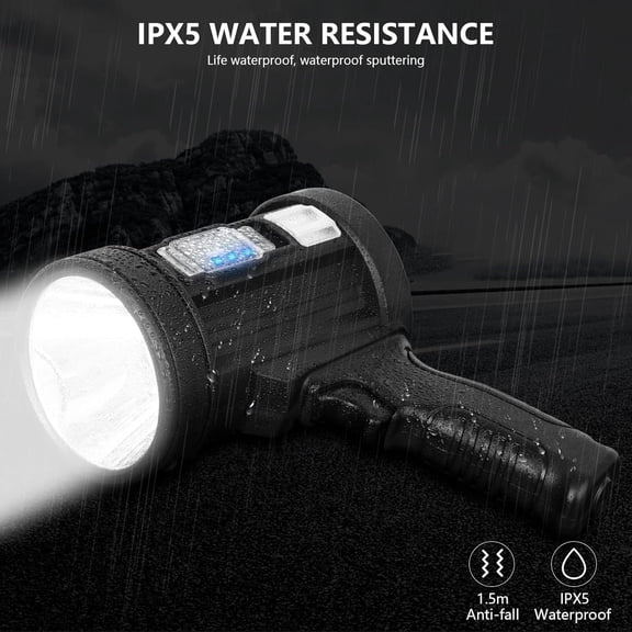 Rechargeable Spotlight, 90,000 Lumens Handheld Hunting Flashlight Led Spot Light with Cob Light and Solar Panels, Lightweight and Super Bright Spotlight for Hunting Boating Camping