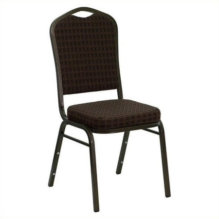 Flash Furniture HERCULES Series Crown Back Stacking Banquet Chair with Brown Patterned Fabric and 2.5" Thick Seat, Gold Vein Frame