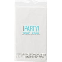 White Plastic Party Tablecloth, Round, 84in