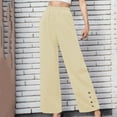 thumbnail image 3 of Straight Leg Dressy Pants for Women High Waisted Buttons Loose Solid Color Trousers Ladies Work Casual Long Pants Yellow,XL, 3 of 7