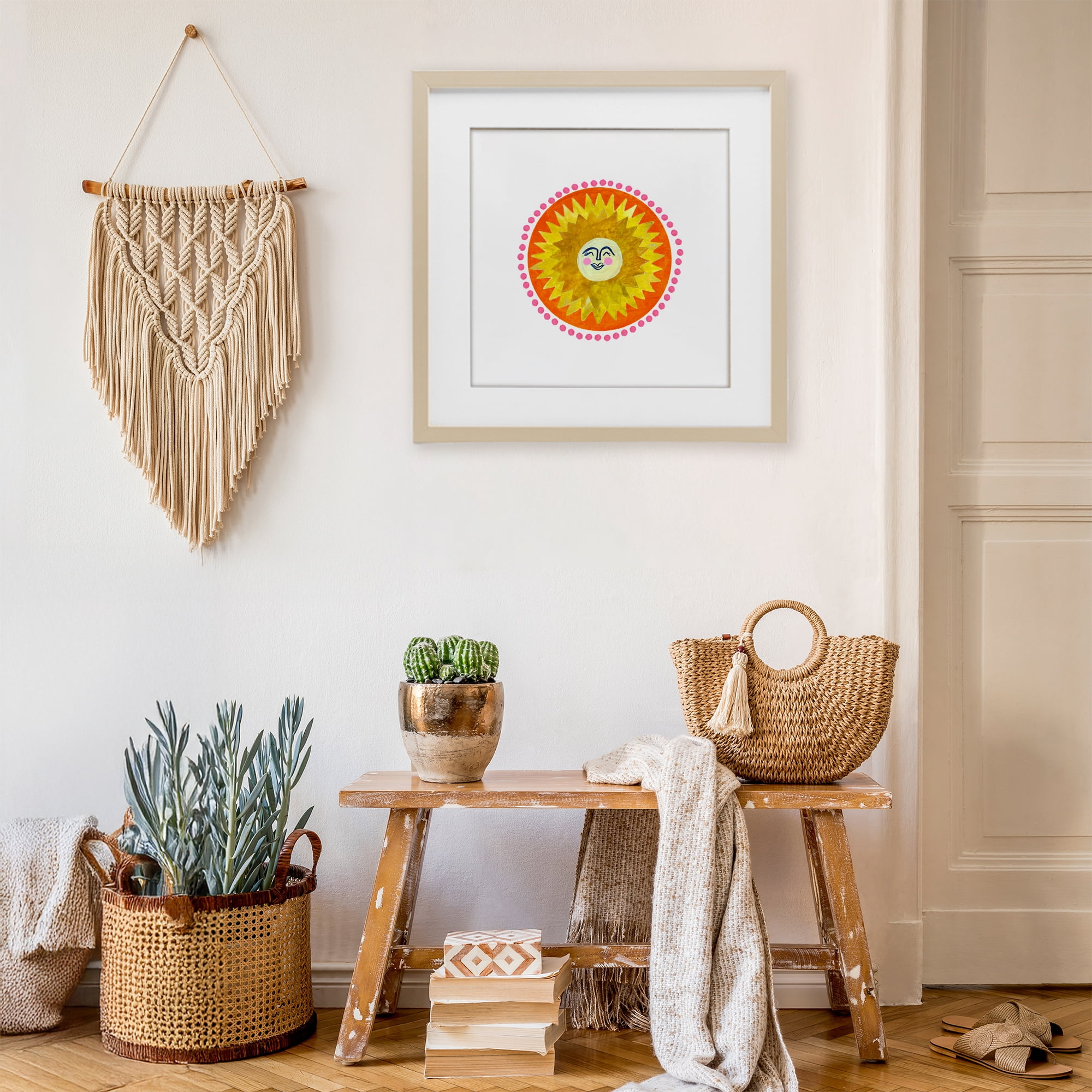Stupell Industries Yellow & Orange Smiling Sun Birch Framed Print Under Glass, design by Katherine Herrell Studio