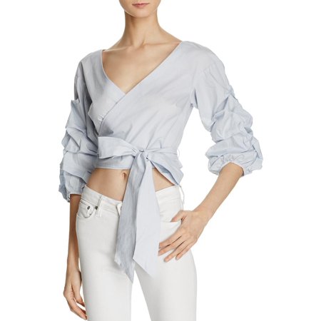 Puppy Sleeve - Bardot Womens Wrap Front Ruched Puffy Sleeve Crop Top