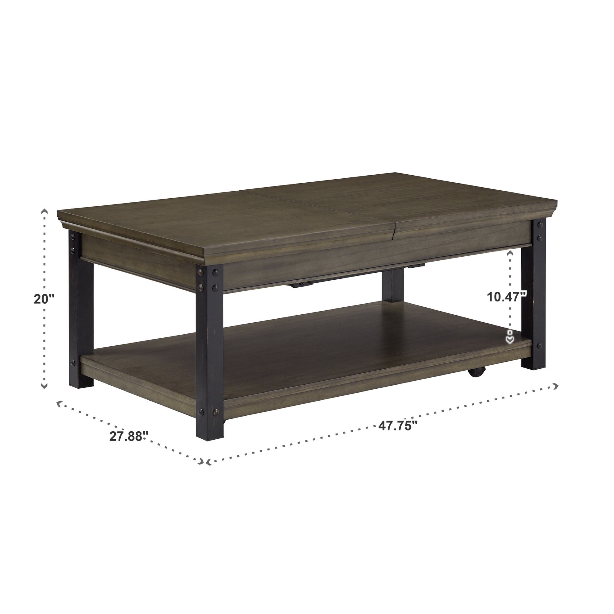 Weston Home Niccola Wood Finish Lift-Top Coffee Table, Antique Gray