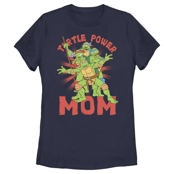 Women's Teenage Mutant Ninja Turtles Turtle Power Mom  Graphic Tee Navy Blue Small