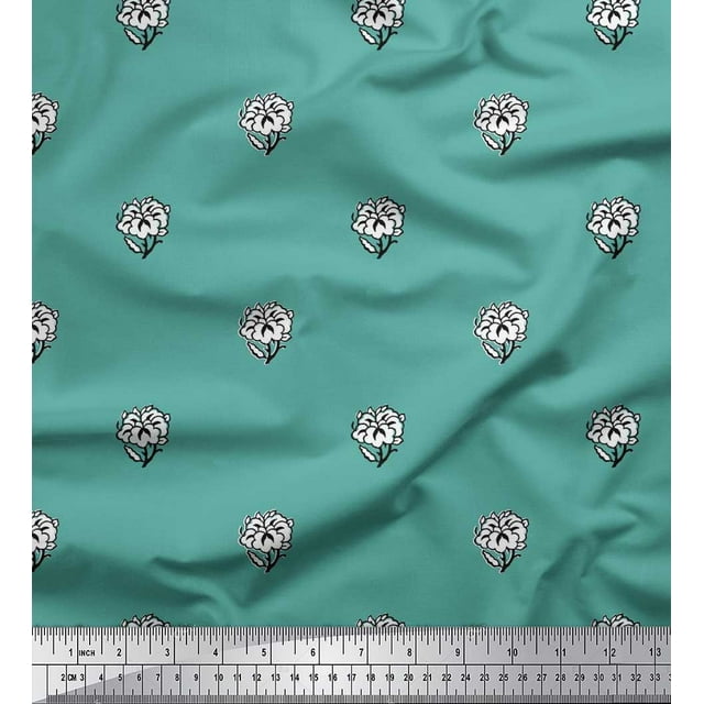 Soimoi Moss Georgette Fabric Floral Block Print Fabric by The Yard 42 Inch Wide