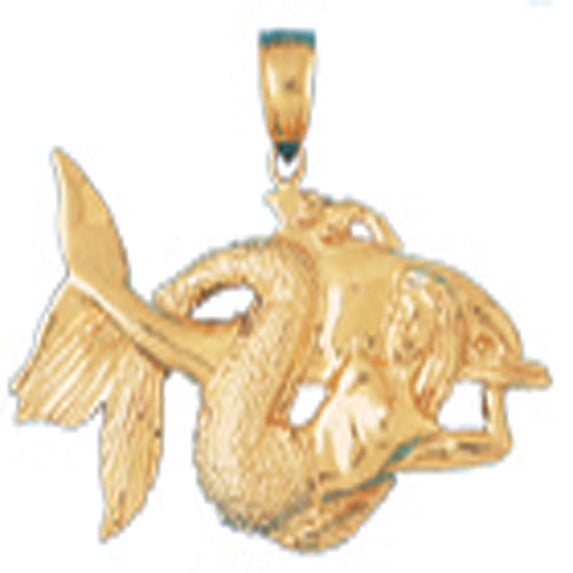 14K Yellow Gold Mermaid Pendant - 34 mm