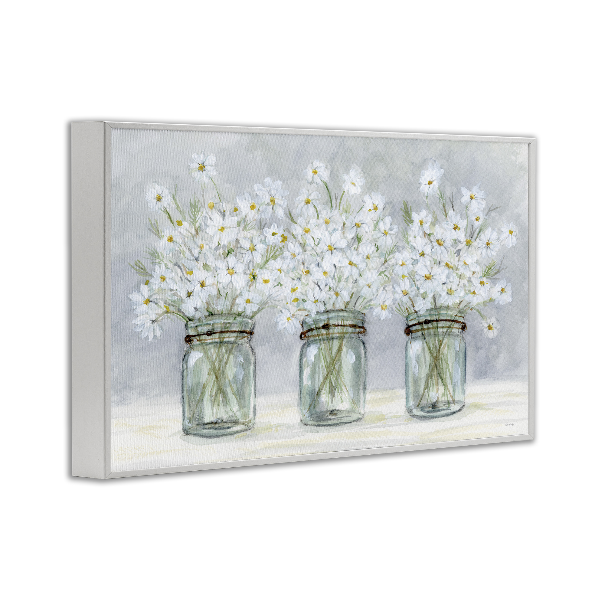 Stupell Industries Daisies In Jars Botanical & Floral Painting White Framed Art Print Wall Art, 30 x 20