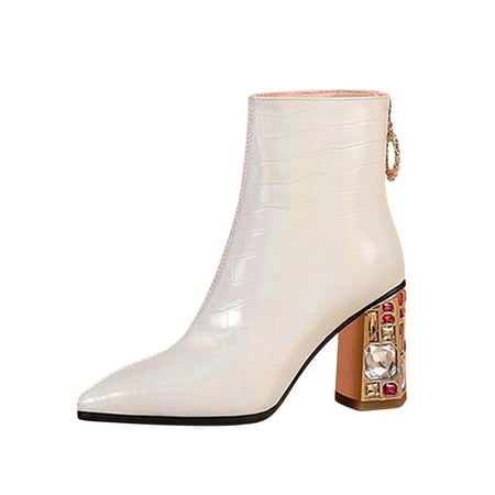 

Rdeuod Women S Boots Autumn Fashion Ladies Pointed Toe Short Tube Rhinestone High Heel Side