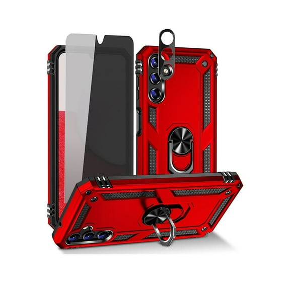 TASHHAR Samsung Galaxy A14 5G Case with Privacy Screen and Lens Protector and Magnetic Ring Mount Kickstand Military Grade Full Body Double Layer Detachable for Galaxy A14 5G Phone - Red